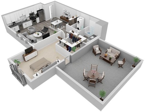 Floor plan for 1 bed, 1 bath, 929 sqft
